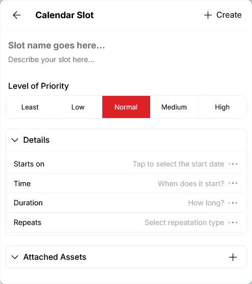 Calendar Slot creation form