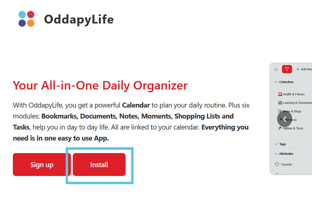 The Get the App button on oddapy.com