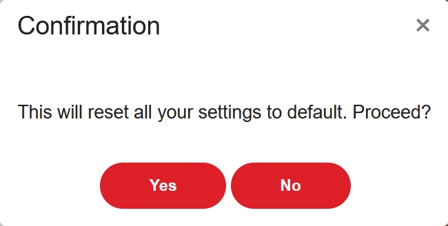 Confirmation of resetting all settings