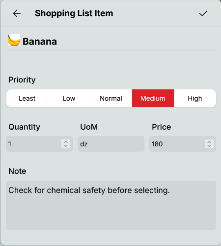 Shopping item details form