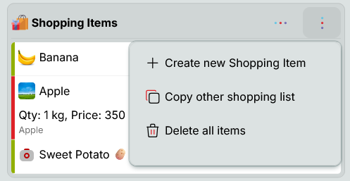 Delete all items from the shopping list