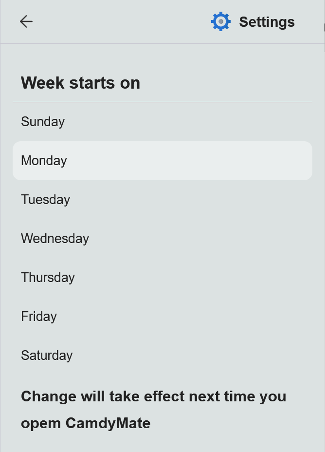 Week Starting Day Options